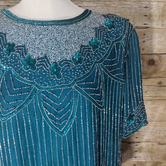 Vintage Stenay Teal Beaded Blouse - Picture 3 of 14